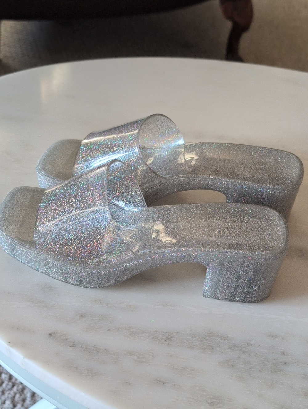 Crown And ivy Silver Glitter Block Heel Slide Sandals - Women's - Picture 6 of 9